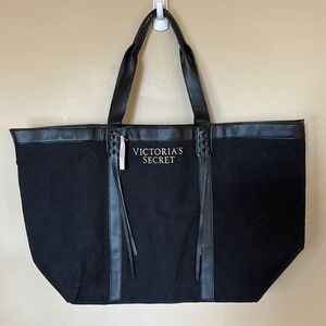 NWT $68 Victoria’s Secret Black Weekend Tote Bag Woven Canvas 15-1/2”L x 14”H
